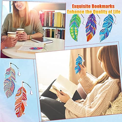 Tinlade 8 Pcs Feather Diamond Painting Bookmarks Kits for Adults Women
