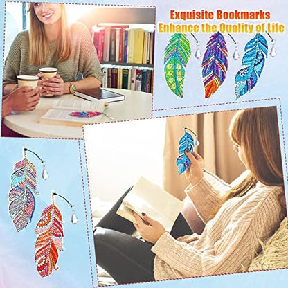 Tinlade 8 Pcs Feather Diamond Painting Bookmarks Kits for Adults Women