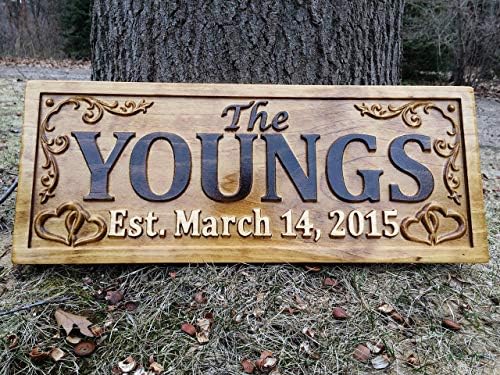 3D Carved Wooden Personalized Family Name Sign | 5 Year Anniversary