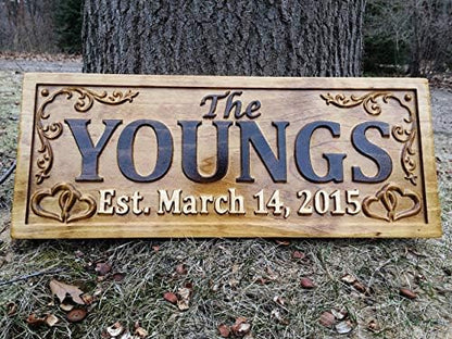 3D Carved Wooden Personalized Family Name Sign | 5 Year Anniversary