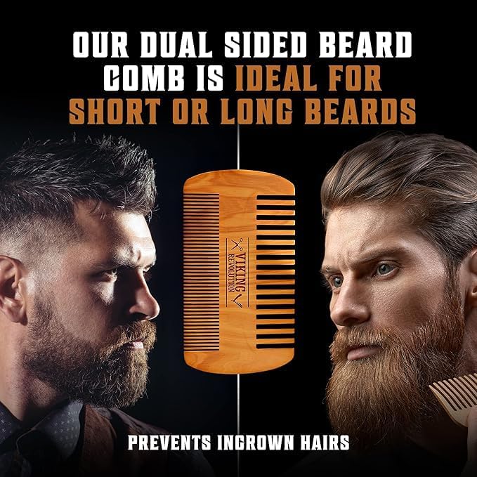 Viking Revolution Beard Comb and Beard Brush Set with Velvet Pouch