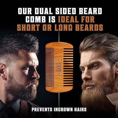 Viking Revolution Beard Comb and Beard Brush Set with Velvet Pouch