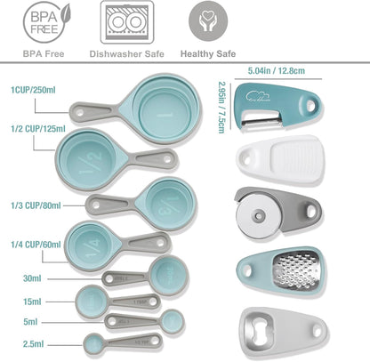 Kitchen Gadgets Set 13 Piece, Essentials for Kitchen RV Camper, Blue