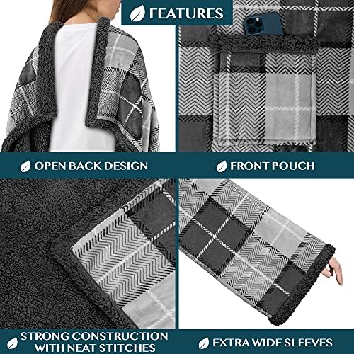 PAVILIA Wearable Blanket with Sleeves and Pocket for Women Men, Sherpa