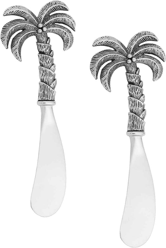 Wine Things Palm Tree Cheese Spreader Set, Zinc Alloy Butter Spreaders with Decorative Handles for Cheese, Cream, and Dips, Silver, 4.5 Inch, Set of 2