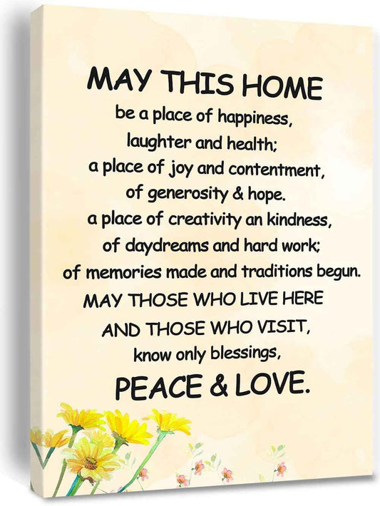 New Home Blessing Canvas Print Quote Painting for Happiness Wall Decor - Framed 8 * 12 inch