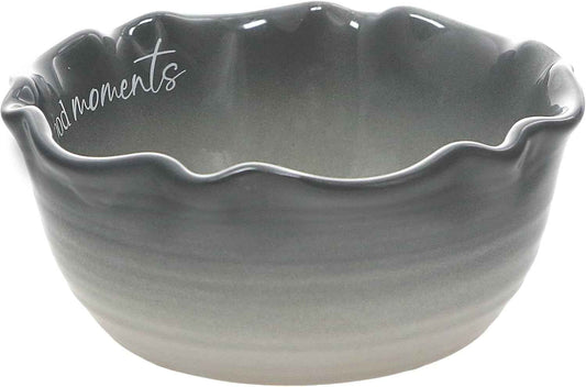 Pavilion Gift Company - Enjoy The Good Moments - 4.5" Ceramic Bowl With Bamboo Serving Spoon Neutral Ombre Kitchen Serveware Housewarming Gift Hostest Host Present