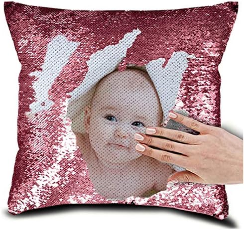 Family Photo Sequin Cushion Cover Custom Image Reversible Sequin