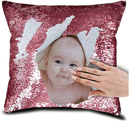 Family Photo Sequin Cushion Cover Custom Image Reversible Sequin