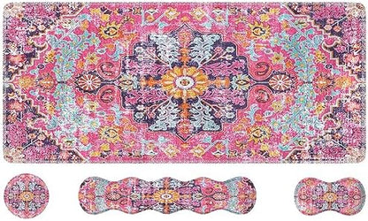 iLeadon Boho Desk Mat Set,Large Mouse Pad and Keyboard Wrist Rest