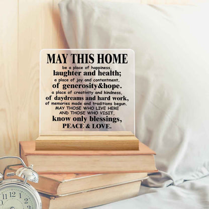Housewarming Gifts for Women and Men - Religious House Warming Gifts | May This Home Acrylic Desk Sign Decor 4 x 4 Inches