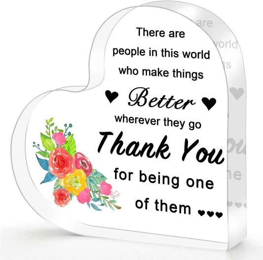 Thank You Gifts Acrylic Heart Keepsake – Inspirational Appreciation Gift for Women, Men, Employees, Nurses, Teachers, Boss, Manager, Coworkers – 4x4x0.4” Desk Decor for Farewell, Retirement, Admin Day