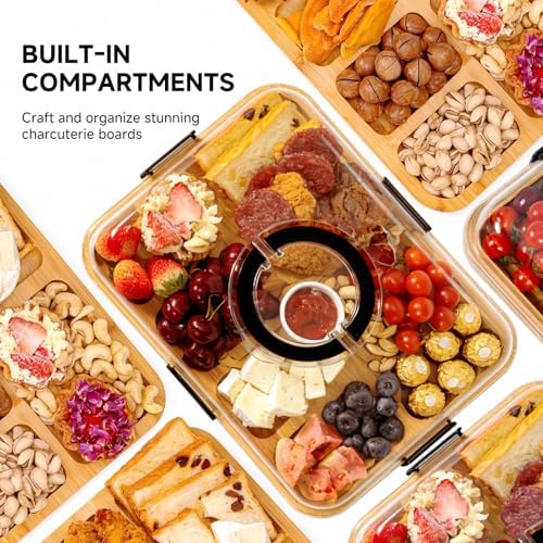 Portable Charcuterie Board with Lid, Cheese, Veggie & Snack Tray