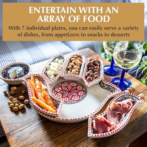 Kamsah Hamsa Serving Platter – 7-Piece Hand-Painted Ceramic Colorful