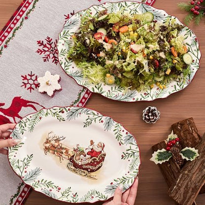 Bico Santa On The Way 16 plus 14 inch Scalloped Oval Platters Set, Set
