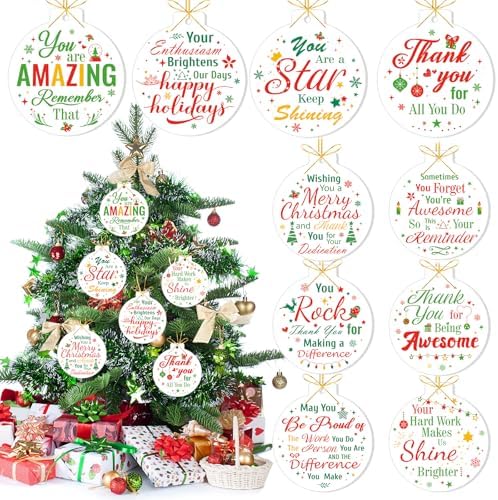 HOWAF 10pcs Employee Christmas Thank You Ornament for Coworkers