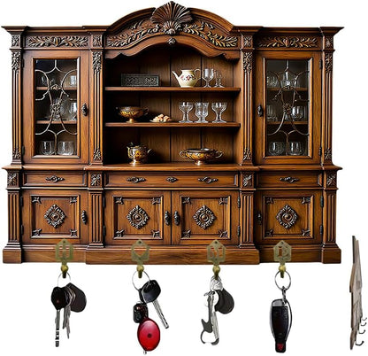 Decorative Key Holder Wall Mount, Vintage Cabinet Design with 4