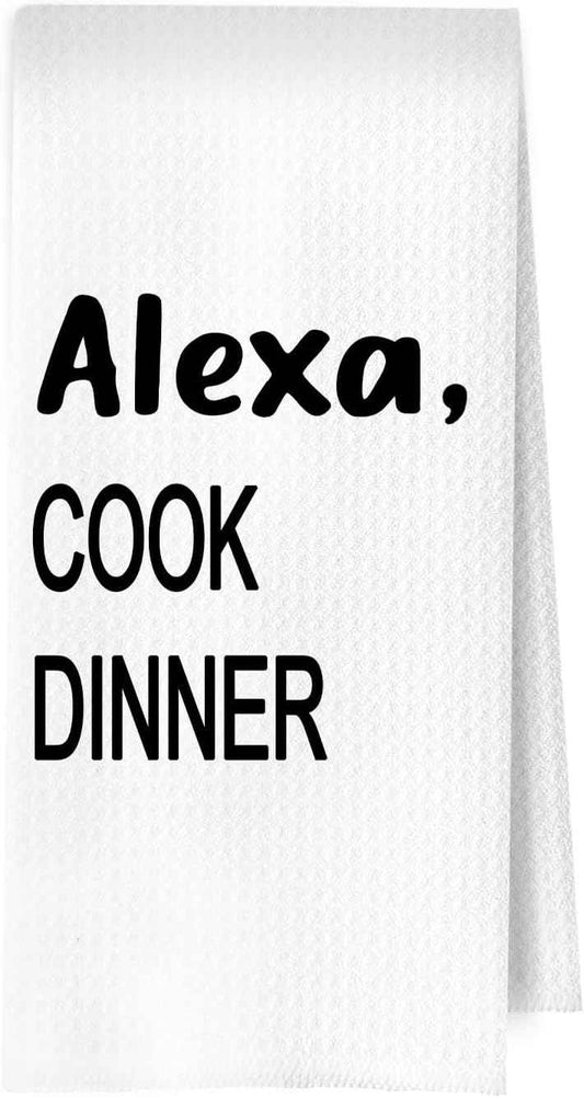 Hostess Gifts Decorative Kitchen Towel - Cook Dinner Decorative Waffle Dish Towels, Funny Hostess Gifts Hand Towels, Funny Housewarming Gift Tea Towel, 16×24 Inches