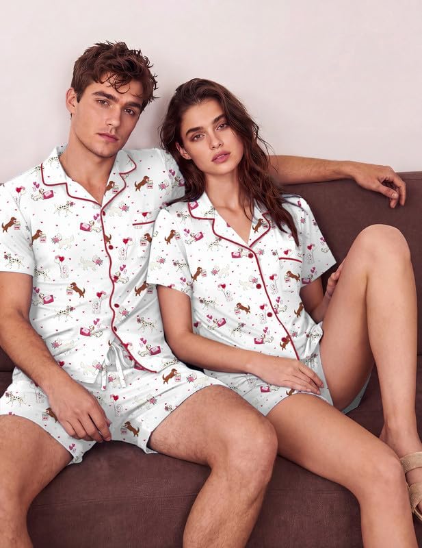 Ekouaer Matching Pajamas for Couples Short Sleeve Pjs 2 Piece Lounge