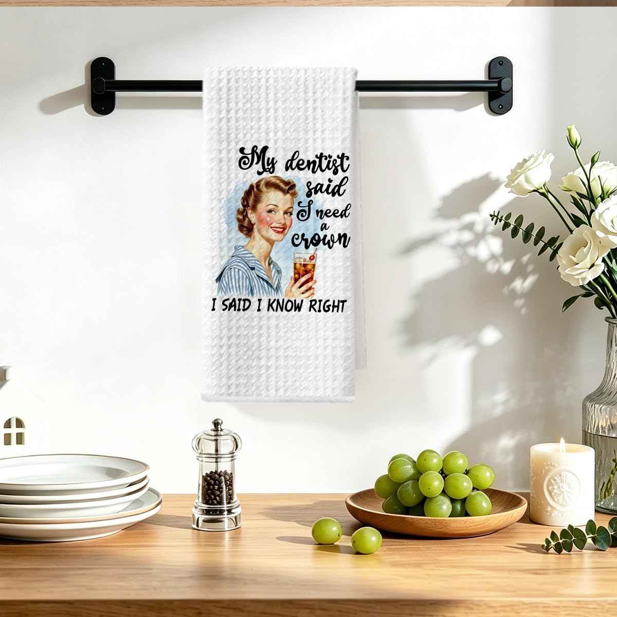 Funny Kitchen Towels, Hostess Gifts for Women Reusable Tea Towels | Funny Waffle Weave Dish Drying Towel for Kitchen Home Farmhouse Decor, Ladies Gifts for Women Friend Mom 24x14 Inch