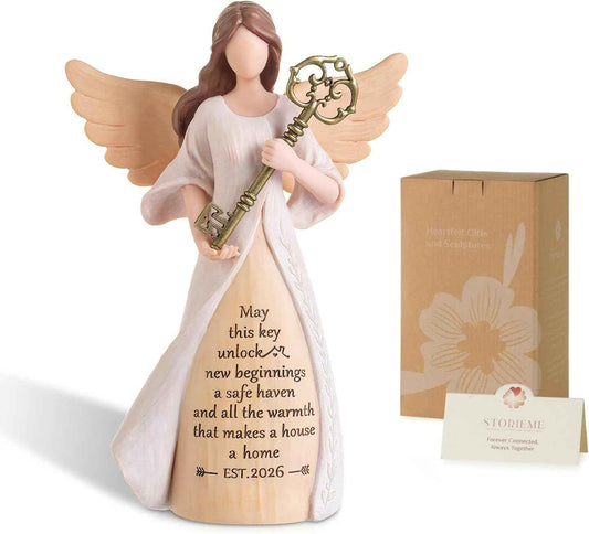 Storieme Housewarming Angel Figurine, House Warming Gifts New Home | Handmade resin with gift-ready package, perfect entryway table decor symbolizing new beginnings for homeowner women friend