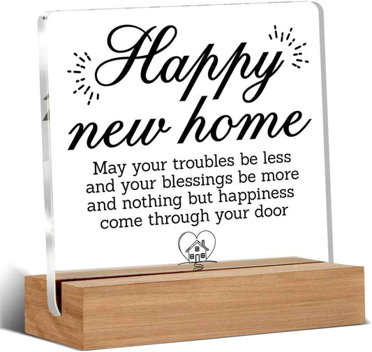 House Warming Gifts New Home, Happy New Home Acrylic Sign, New Home Gifts Ideas, Housewarming Gifts for Couple Friend Coworker, Desk Decor 4 x 4 Inches