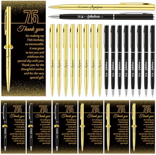 Feifeiya 75th Birthday Party Favors with Black Gold Pens Thank You