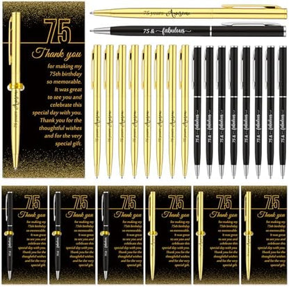 Feifeiya 75th Birthday Party Favors with Black Gold Pens Thank You