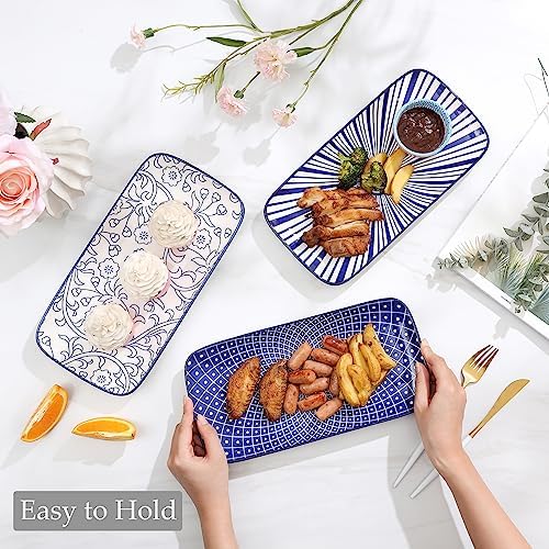 Selamica Ceramic 12 Inch Serving Platters Set of 4, Vintage Blue