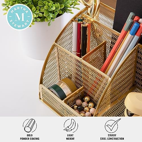 Martha Stewart Ryder Mesh Metal Desktop Organizer with Drawer, Gold