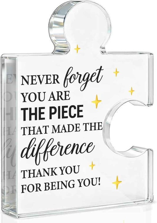 Thank You Appreciation Gifts for Women Men, Gifts for Coworker Employee Boss Leader Teacher Nurse, Never Forget You Are the Piece That Made the Difference Acrylic Puzzle Piece Plaque Office Home Decor