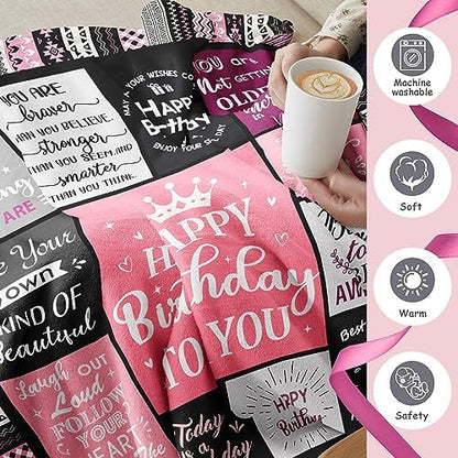 Ivivis Birthday Gifts for Women Girls Throw Blanket 60"X50", Happy