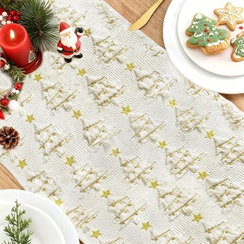 Christmas Table Runner Christmas Trees Beige Soft Plush Faux Fur 13x72
