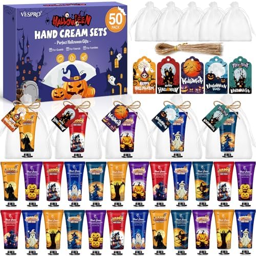 50 Pack Halloween Hand Cream Set with Cards & Bags, Bulk Halloween