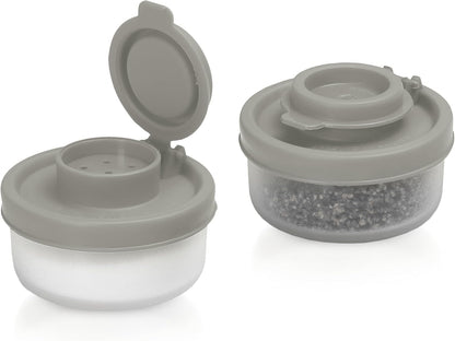 SIGNORAWARE Salt and Pepper Shakers Moisture Proof Set of 2 Small Mini Salt Shaker to go Camping Picnic Outdoors Kitchen Lunch Boxes Travel Spice Set Clear with Red Covers Plastic Airtight Dispenser