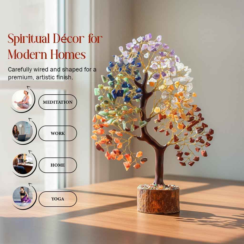 BEZAVO 7 Chakra Tree of Life Healing Crystal Tree Birthday Gifts for Women | Natural Gemstone Bonsai Tree, Healing Crystal Desk Decor, Spiritual Home Decoration, Gift for Women Meditation, Housewarming