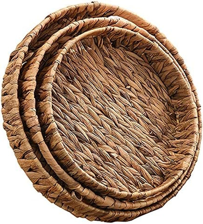 Cedilis Set of 3 Grass Round Fruit Tray, Hand Woven Coffee Table Tray