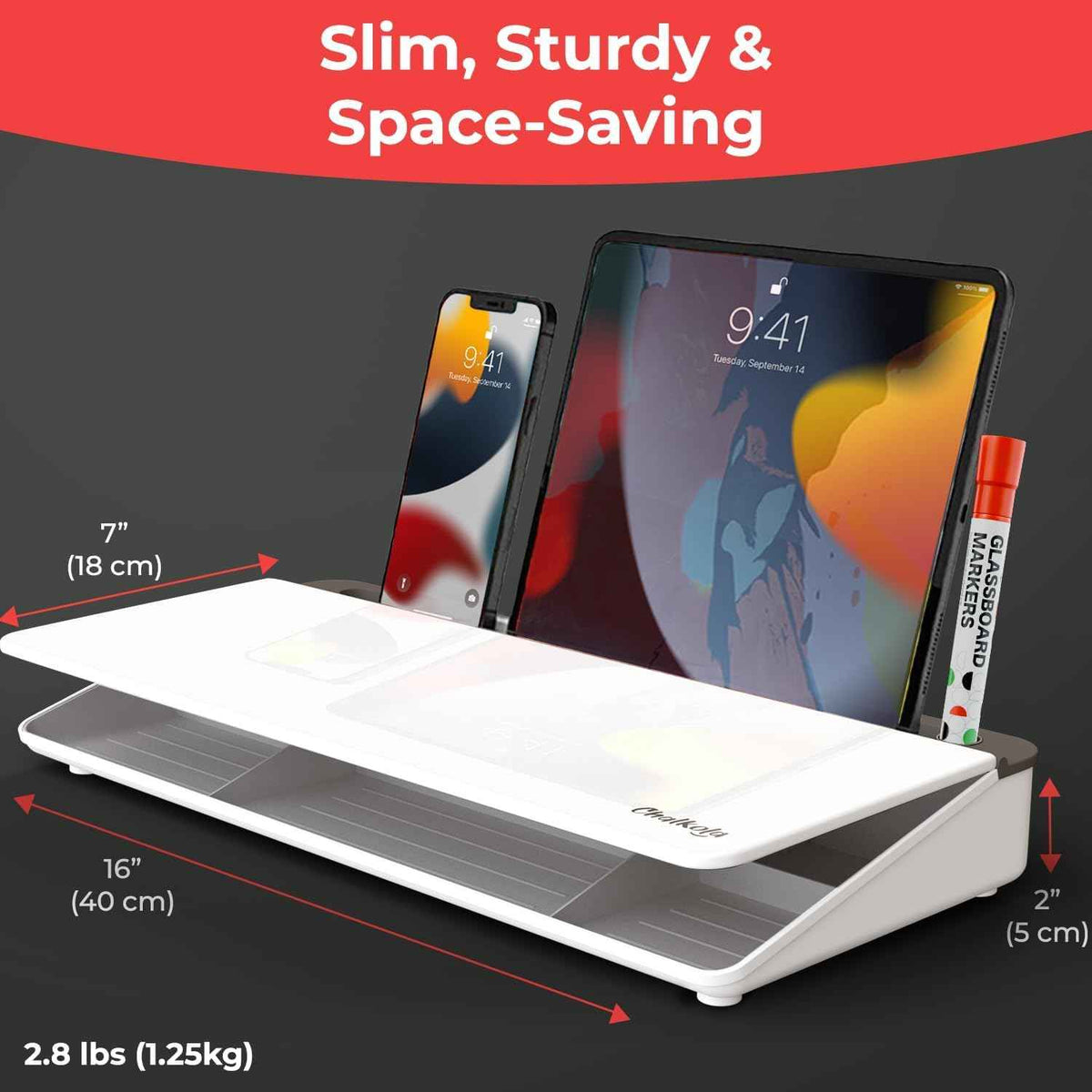 Chalkola Glass Desktop Whiteboard with Storage, Desk Dry Erase Board Buddy