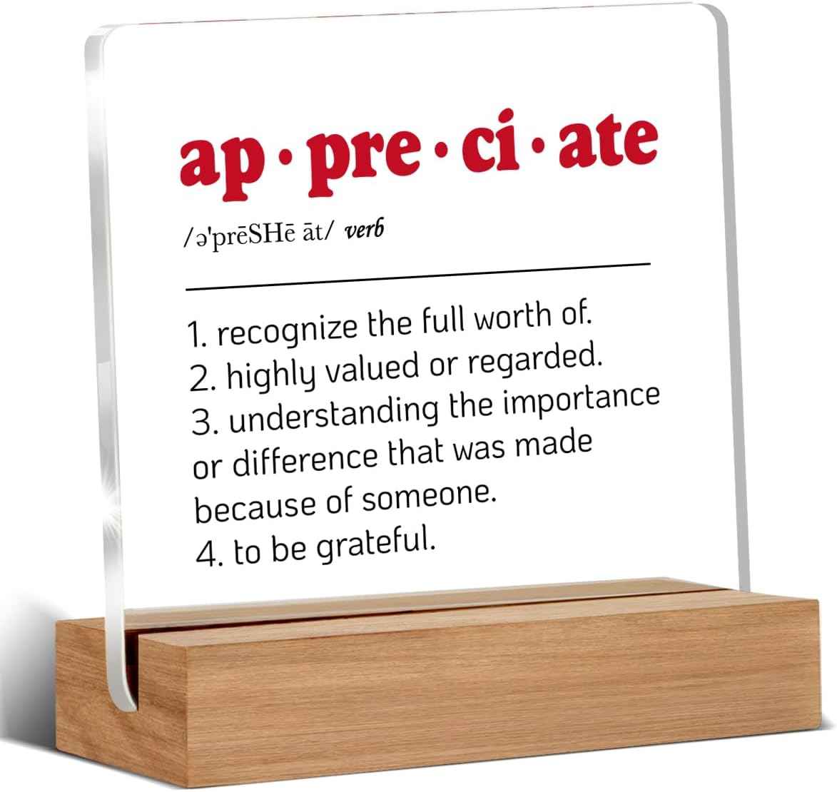 Appreciation Gifts, Appreciation Gifts for Coworkers, Friends, Thank You Gifts for Women, Men, Appreciate Definition Acrylic Sign, Desk Decor 4 x 4 Inches