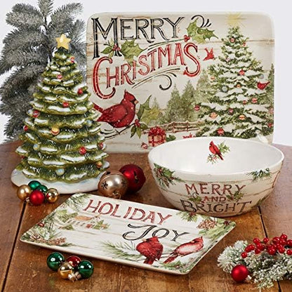 Evergreen Christmas 16x12 Rectangular Serving Platter with Santa &