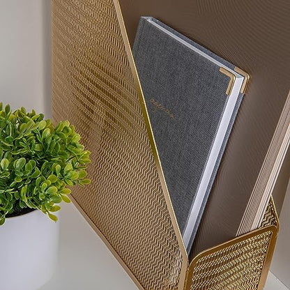 Martha Stewart Ryder Mesh Metal Magazine File Holder, Gold