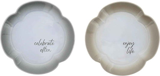 Pavilion Gift Company - Celebrate & Enjoy - 6.5" Set Of Two Ceramic Appetizer Plates Neutral Ombre Kitchen Serveware Housewarming Gift Hostest Host Present