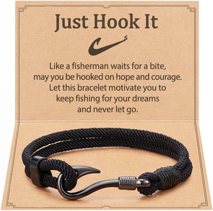 Black Fishing Bracelet Gifts for Men Cool Fishing Accessories Stuff