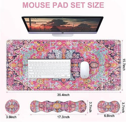 iLeadon Boho Desk Mat Set,Large Mouse Pad and Keyboard Wrist Rest