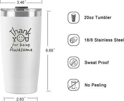 DLOCCOLD Thank You for Being Awesome Tumbler - Valentine's Day Gift, Appreciation for Employees, Coworkers, Teachers, Friends - Administrative Day Gift - White