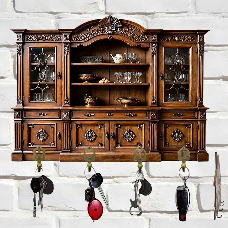 Decorative Key Holder Wall Mount, Vintage Cabinet Design with 4