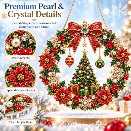 Christmas Pearl Diamond Art Kit for Adults, DIY Suncatcher Ornament