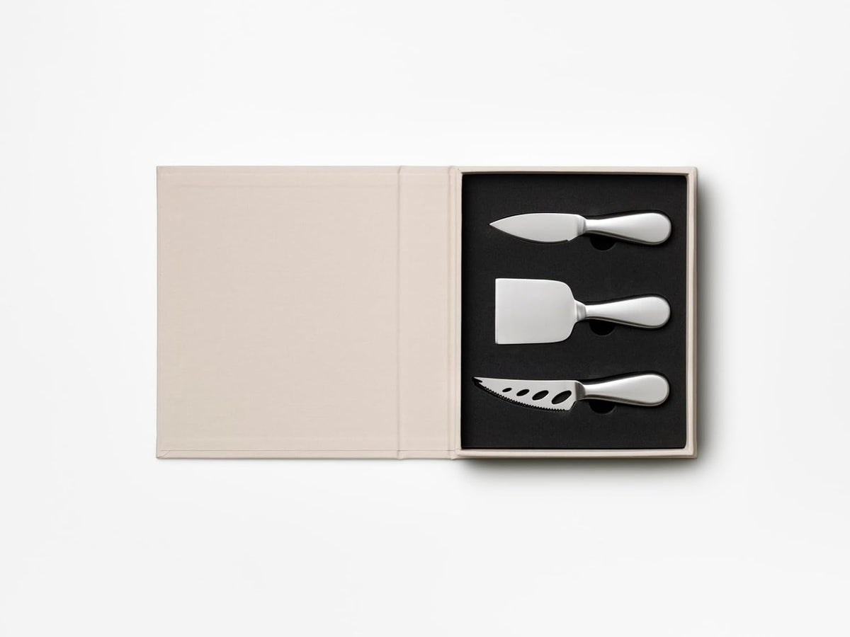 Printworks The Essentials Cheese Tools - 3-Piece Stainless Steel Knife Set | For Hard, Soft & Crumbly Cheese, Book-Style Case, Compact Charcuterie Size