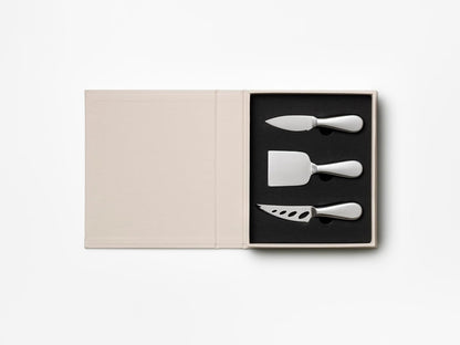 Printworks The Essentials Cheese Tools - 3-Piece Stainless Steel Knife Set | For Hard, Soft & Crumbly Cheese, Book-Style Case, Compact Charcuterie Size
