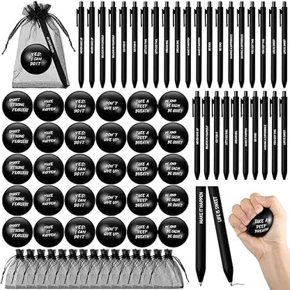 Yeaqee 30 Set Motivational Balls Bulk for Adults Relief Gifts, Black
